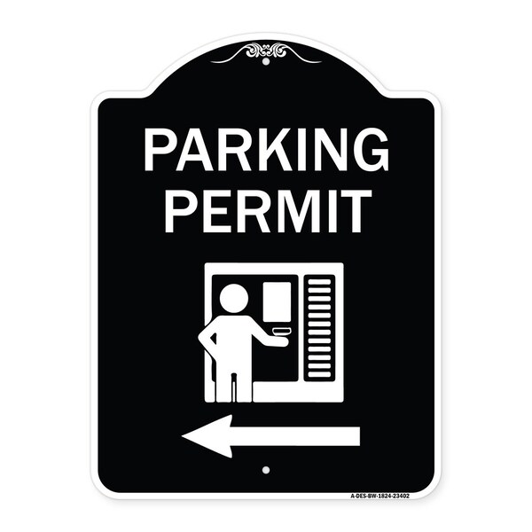 Parking Permit With Left ArrowHeavy-Gauge Aluminum Architectural Sign, 24" x 18", BW-1824-23402